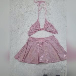 Brami and skirt matching set sparkly fluorescent pink skater skirt Size S